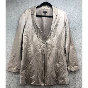 Eileen Fisher Satin Blazer Jacket Womens Large Metallic Taupe Old Money Business